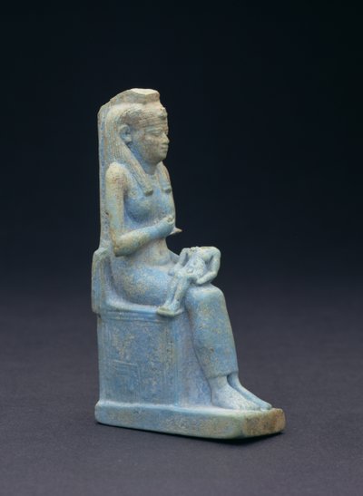 Figura de Isis, sentada en un trono, sosteniendo al niño Horus en su regazo, egipcia, 26ª Dinastía, 664-525 a.C. (faenza azul vidriosa) de Unbekannt