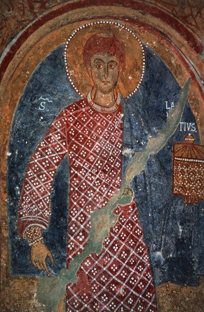 Figura de santo, fresco en la Capilla de San Nicolás (siglos XI-XV), Mottola, Puglia, Italia de Benjamin Baud