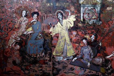 Museo de Bellas Artes, Mujer, Laca sobre madera, Central, sur, norte primavera por Nguyen Gia Tri, Detalle, Ciudad Ho Chi Minh, Vietnam, 2018 de Unbekannt