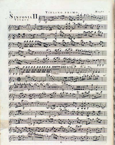 Primera página de la partitura para violín de la Sinfonía nº 2 de J Haydn de Unbekannter Künstler