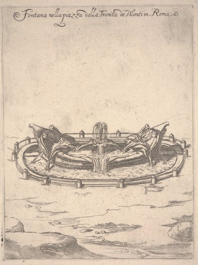 Fuente en la plaza de la Trinita de Monti en Roma, c.1650 (aguafuerte) de Unbekannter Künstler