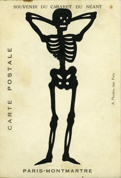 Francia, Île-de-France, París (75): Publicidad del cabaret du Neant de Montmartre representando un esqueleto decoupe de Unbekannter Künstler