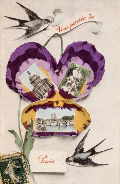 Tarjeta de felicitación francesa con elementos florales de Unbekannter Künstler