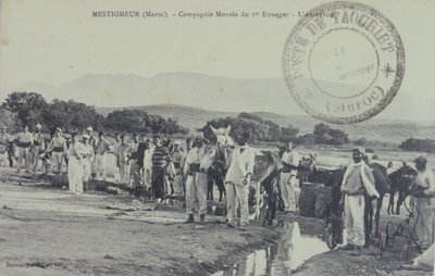 Soldados coloniales legionarios franceses patrullando cerca de las montañas del Atlas, Marruecos. tarjeta postal 1909 de Unbekannter Künstler