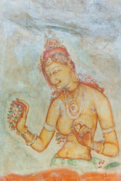 Fresco; mujer con el pecho desnudo con flores; Apsara; Sitio del Patrimonio Mundial de la UNESCO; Sigiriya; Sri Lanka; Asia de Unbekannt