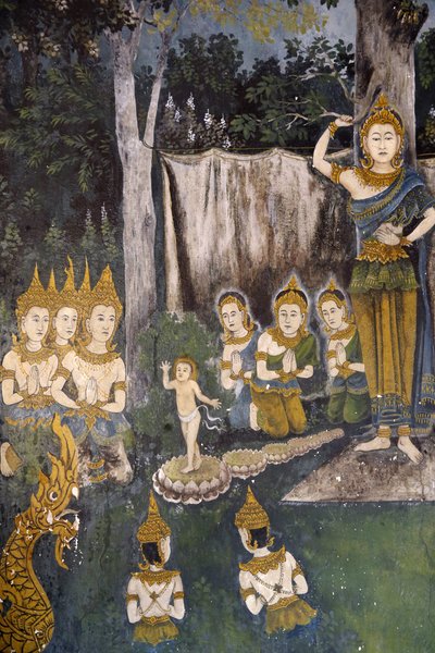 Fresco que representa una escena de la vida del Buda en Wat Phra Doi Suthep, Chiang Mai. Tailandia. Buda como un niño de Unbekannt