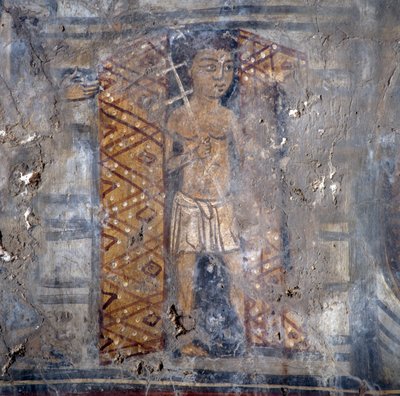 Fresco en la iglesia de Agios Georgios, Plemeniana, Creta, Grecia de Theodore Charles Ange Coquelin
