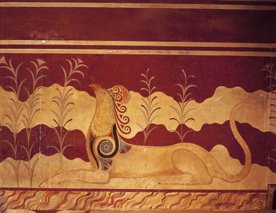 Fresco en una pared, Sala del Trono, Palacio de Minos, Knossos, Creta, Grecia de Benjamin Baud