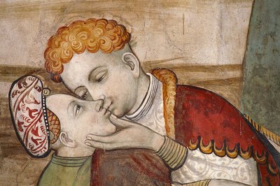 Frescos del Salón Baronal (siglo XV), detalle, Castillo Della Manta, Manta (Cuneo), Piamonte, Italia de Benjamin Baud