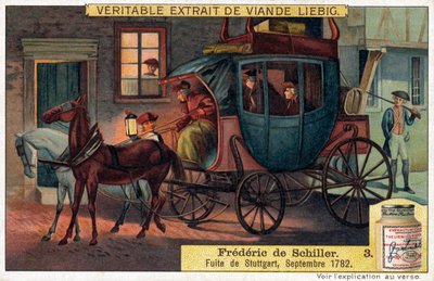 Friedrich Schiller-Vuelo desde Stuttgart, septiembre de 1782 (cromo) de Unbekannter Künstler