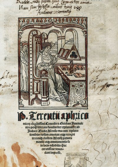 Frontispicio de las comedias del poeta cómico Terencio (Publius Terentius Aferer) (190-145 a.C.). El autor está representado. de Unbekannt