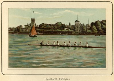 Alemania, Hamburgo, casa del transbordador Uhlenhorst cerca del lago Alster, ilustración de : "Ansichten-Album Hamburg" (vistas de Hamburgo), publicado por C. Schneider, Berlín NW c.1890 (litografía) de Unbekannter Künstler