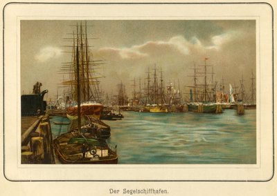 Alemania, Hamburgo, el puerto de los veleros, litografía de : "Ansichten-Album Hamburg" (vistas de Hamburgo), publicado por C. Schneider, Berlin NW., c.1890 (litografía) de Unbekannter Künstler