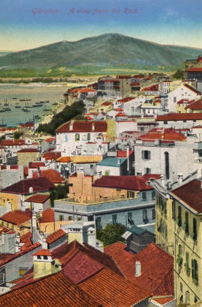 Gibraltar - vista desde el Peñón de la ciudad y la bahía finales del siglo XIX - principios del XX (tarjeta postal) de Unbekannter Künstler