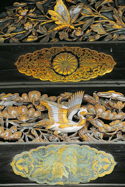 Aves doradas y mariposas, (detalle) del Palacio Ninomaru, Castillo Nijo, Kioto de Benjamin Baud