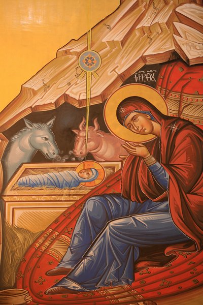 Icono ortodoxo griego que representa el nacimiento de Cristo, Tesalónica, Grecia de Unbekannt