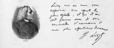 Escritura y firma de Franz Liszt de Unbekannt
