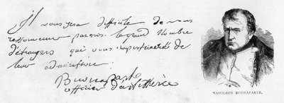 Escritura y firma de Napoleón I durante el período temprano de su carrera como oficial de artillería de Unbekannt