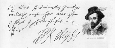 Escritura y firma de Sir Walter Raleigh de Unbekannt