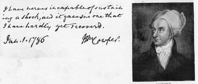 Escritura y firma de William Cowper de Unbekannt