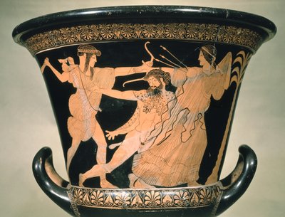 Heracles luchando, detalle de un cáliz-krater de figuras rojas ático, siglo V a.C. (cerámica) de Unbekannt