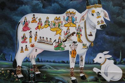 Pintura hindú. Vaca sagrada y ternero, India de Unbekannt