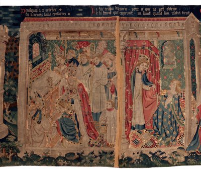 Historia de San Piat y San Eleuthère, también llamado tapiz de Arras. Encargado al canónigo Toussaint Prier, capellán del duque de Borgoña, finales del siglo XIV-principios del XV. 22m x 2m. Detalle (tapiz) de Alec Hunter