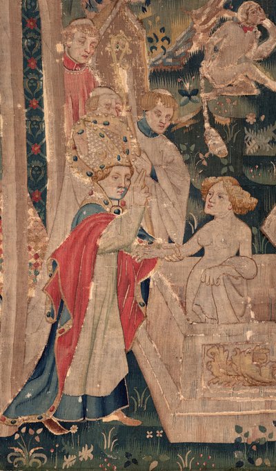 Historia de San Piat y San Eleuthère, también llamado tapiz de Arras. Encargado al canónigo Toussaint Prier, capellán del duque de Borgoña, finales del siglo XIV-principios del XV. 22 m x 2 m. Detalle (tapiz) de Unbekannter Künstler