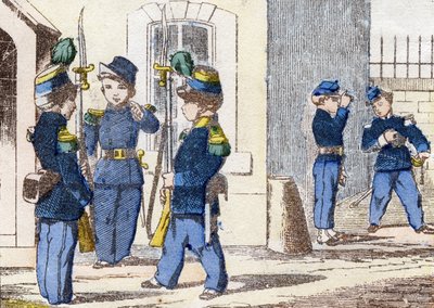 Cazadores a pie. Grabado en "Alphabet militaire enfantin". Imágenes de Pont-a-Mousson, circa 1890. 20 páginas de Unbekannt