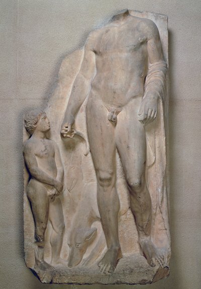 Cazador, fragmento de un relieve en una estela funeraria, Ática, probablemente principios del siglo IV a.C. de Unbekannt