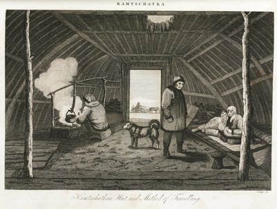 Hutte du Kamchatka (península extrema oriental de Rusia) y trineo de transporte, hacia 1810 de Unbekannt