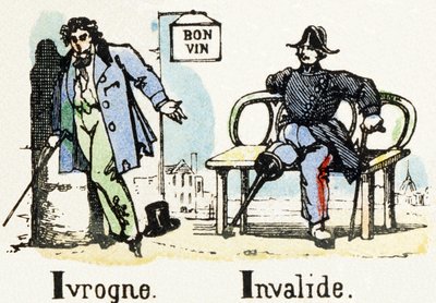 I - Borracho Inválido - Alfabeto - entretenimiento infantil - Imagen epinal, serie popular c.1890 (ilustración) de Unbekannt