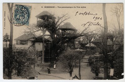 Île de France, Hauts de Seine (92), Le Plessis Robinson: vista panorámica del “Vrai Arbre”, una guinguette instalada en la cima de un castaño - Postal fechada en 1904 de Unknown