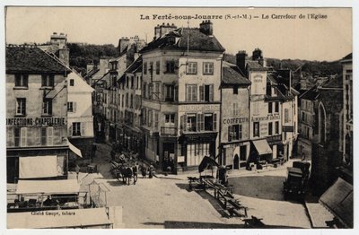 Île de France, Seine et Marne (77), Ferte-sous-Jouarre: el cruce de la Iglesia - Postal finales del siglo XIX-principios del siglo XX de Unknown