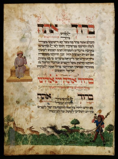 Ilustración de la caza de la liebre en la Hagada Ashkenazi de Unbekannter Künstler