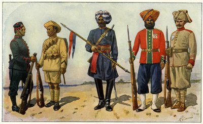 Soldados indios del Imperio Británico durante la Primera Guerra Mundial (grabado) de Unbekannter Künstler