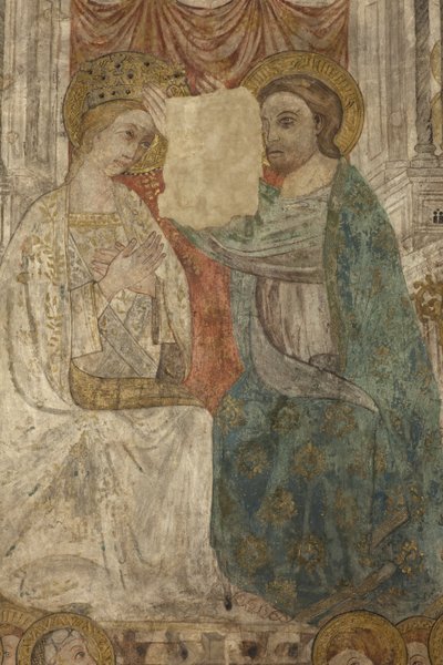 Interior. Cruce norte. Altar (Altar de las pinturas murales). Original de la capilla principal. Pinturas murales (¿fresco?). (detalle) de Unbekannt