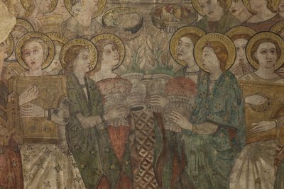 Interior. Cruce norte. Altar (Altar de las pinturas murales). Original de la capilla mayor. Pinturas murales (¿fresco?). (detalle) Final del siglo XIV de Unbekannt