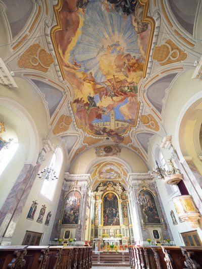 Pinturas interiores y del techo de Hans Andre, Servitenkirche, Innsbruck, Tirol, Austria, Europa (foto) de Unbekannter Künstler