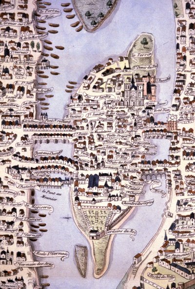 Plano de la Isla de la Ciudad, París, c.1540 (grabado) de Unbekannter Künstler
