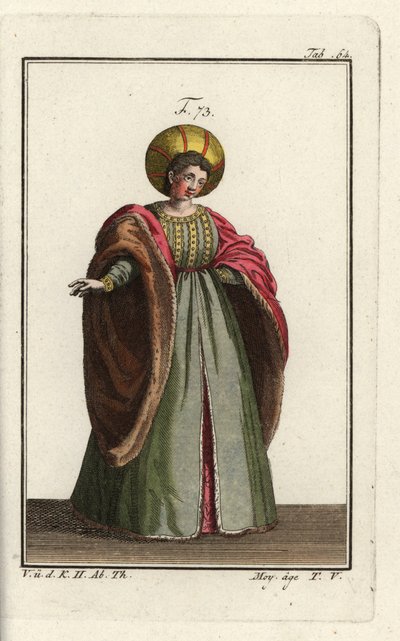 Noble italiana vestida de corte con abrigo forrado de piel con mangas voluminosas de Unbekannter Künstler
