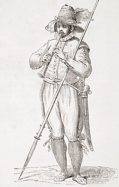 Campesino italiano tocando la dulzaina, Después de una obra del siglo XVI de Cesare Vecellio, de 
