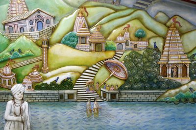 Templo hindú Jalaram Prathna, Leicester. Obra de arte que representa la vida de Jalarambapa. Reino Unido de Unbekannt