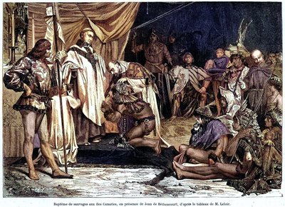 Jean de Bethencourt, caballero normando, barón de Saint Martin le Gaillard, conquistó y cristianizó las Islas Canarias en enero de 1405, de la revista "Sur terre et sur mer" n°28, 8 de enero. de Unbekannter Künstler