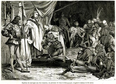 Jean de Bethencourt, caballero normando, barón de Saint Martin le Gaillard, conquistó y cristianizó las Islas Canarias en enero de 1405, de la revista "Sur terre et sur mer" n°28, 8 de enero. de Unbekannter Künstler