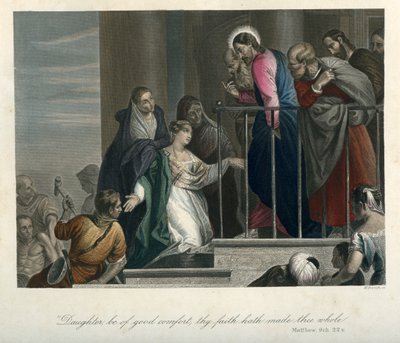 Jesús cura a una mujer con problemas de sangre - Biblia, Nuevo Testamento de Unbekannter Künstler
