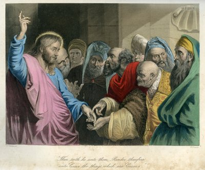 Jesús sosteniendo la moneda romana - Biblia, Nuevo Testamento de Unbekannter Künstler