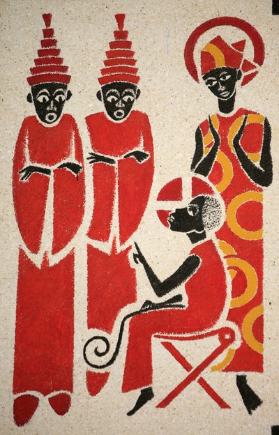 Jesús en el templo. El fresco de la iglesia de la abadía de Keur Moussa fue diseñado y pintado en 1963 por Dom Georges Saget. Keur Moussa, Senegal de Unbekannt