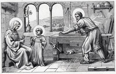 Jesús sirviendo a María. Alfabeto del niño Jesús. Edición de 1932. Tallas en madera firmadas H G. Colección privada de William M. Timlin