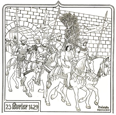 Juana de Arco y su escolta abandonan Vauleurs el 23 de febrero de Unbekannter Künstler